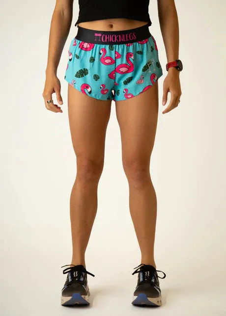 ChicknLegs Women's 1.5" Split Shorts in Blue Flamingo