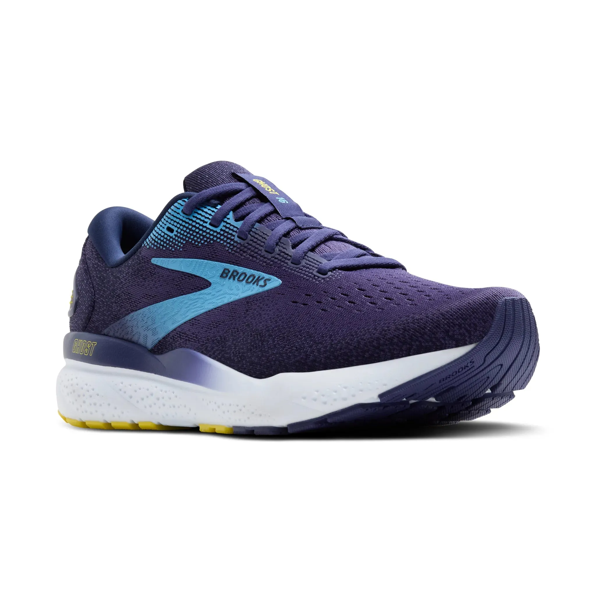 Men's Brooks Ghost 16 Road Running Shoe in Blue/Bonnie Blue/Yellow