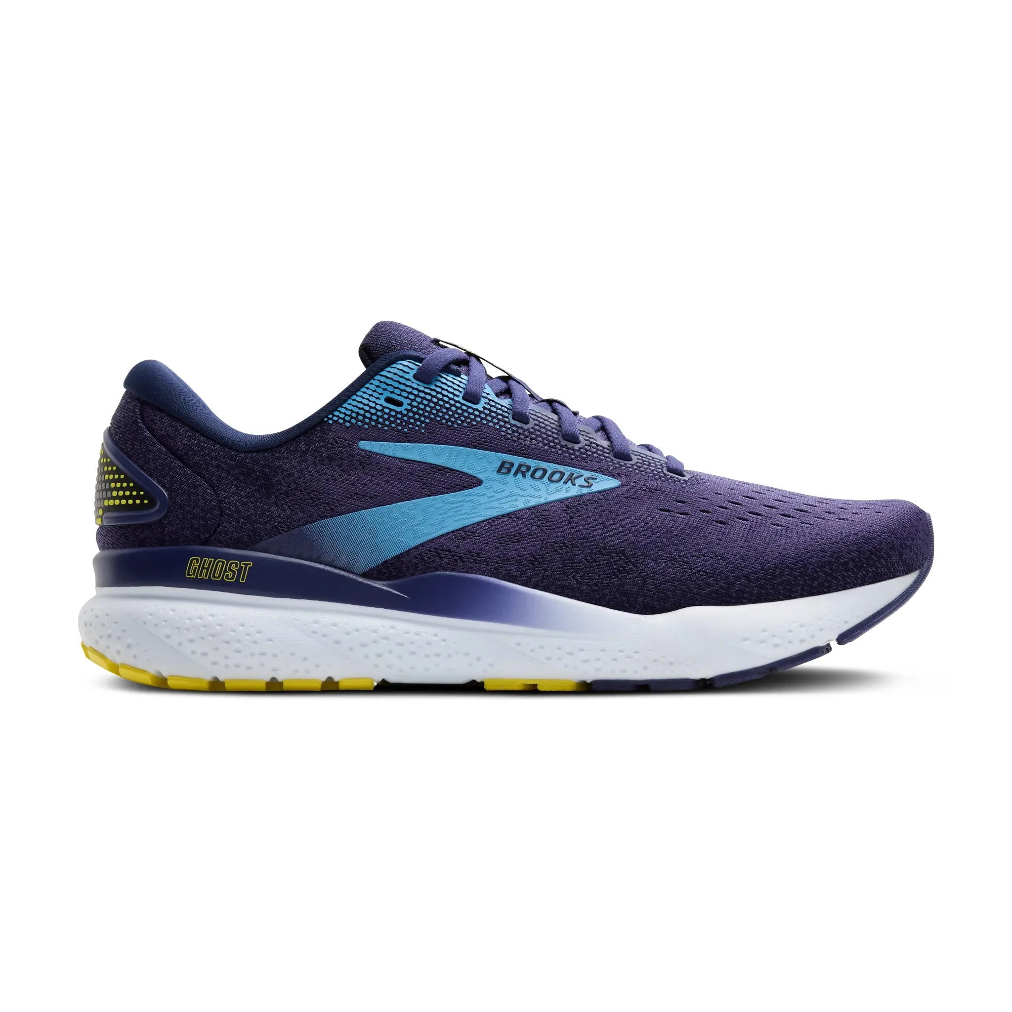 Men's Brooks Ghost 16 Road Running Shoe in Blue/Bonnie Blue/Yellow