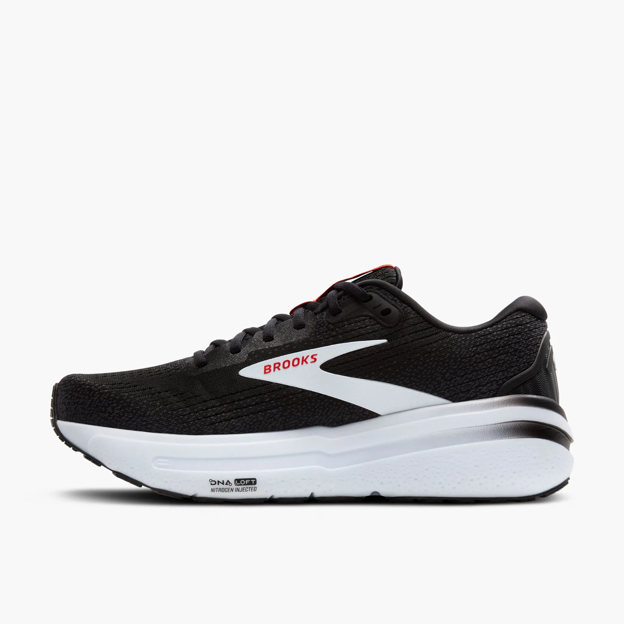 Men's Brooks Ghost Max 2 Road Running Shoe in Black/White/Fiery Red