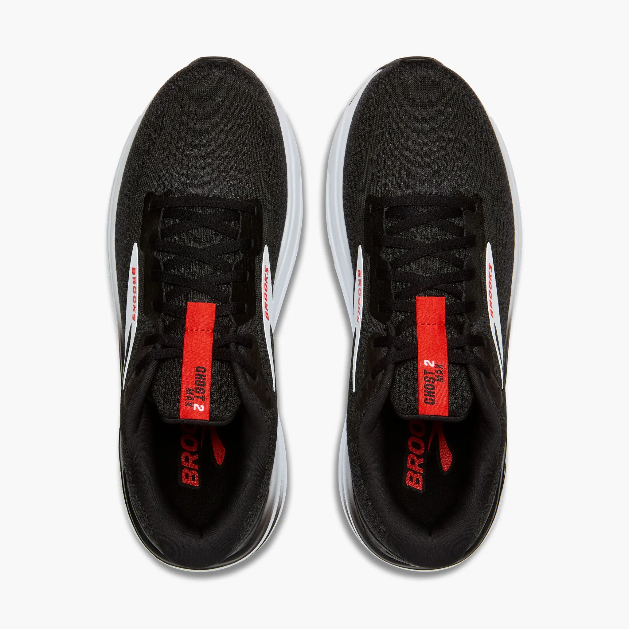 Men's Brooks Ghost Max 2 Road Running Shoe in Black/White/Fiery Red