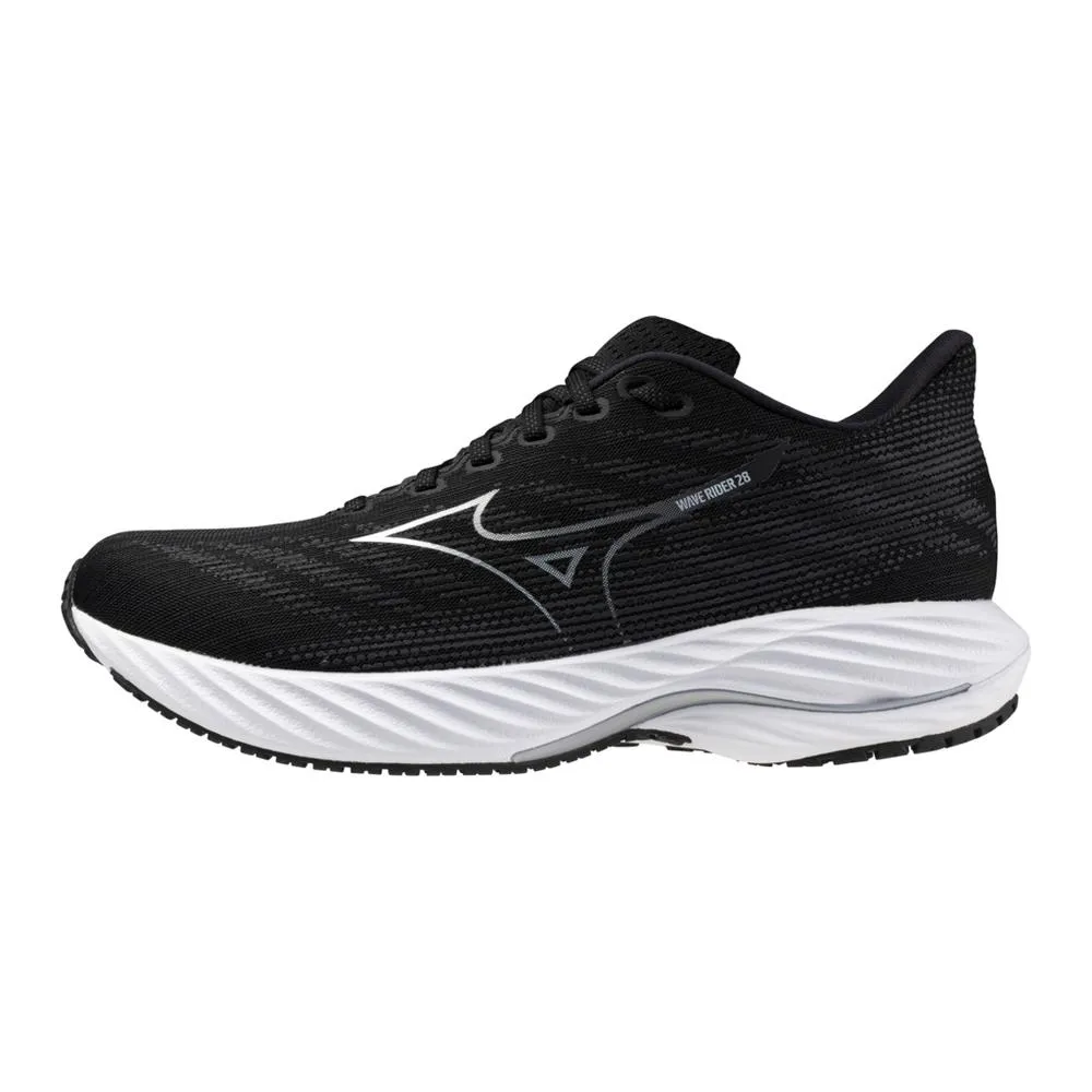 Men's Mizuno Wave Rider 28 Running Shoe in Black Silver