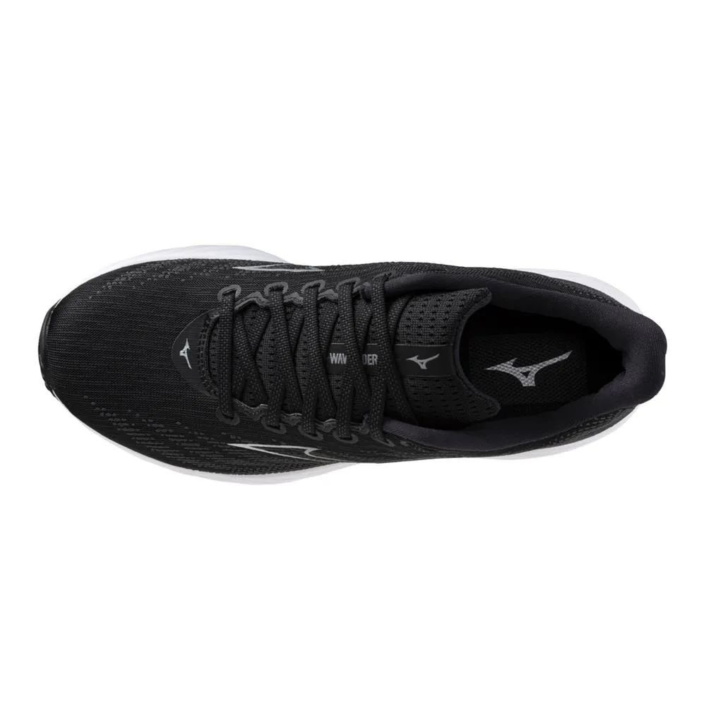 Men's Mizuno Wave Rider 28 Running Shoe in Black Silver
