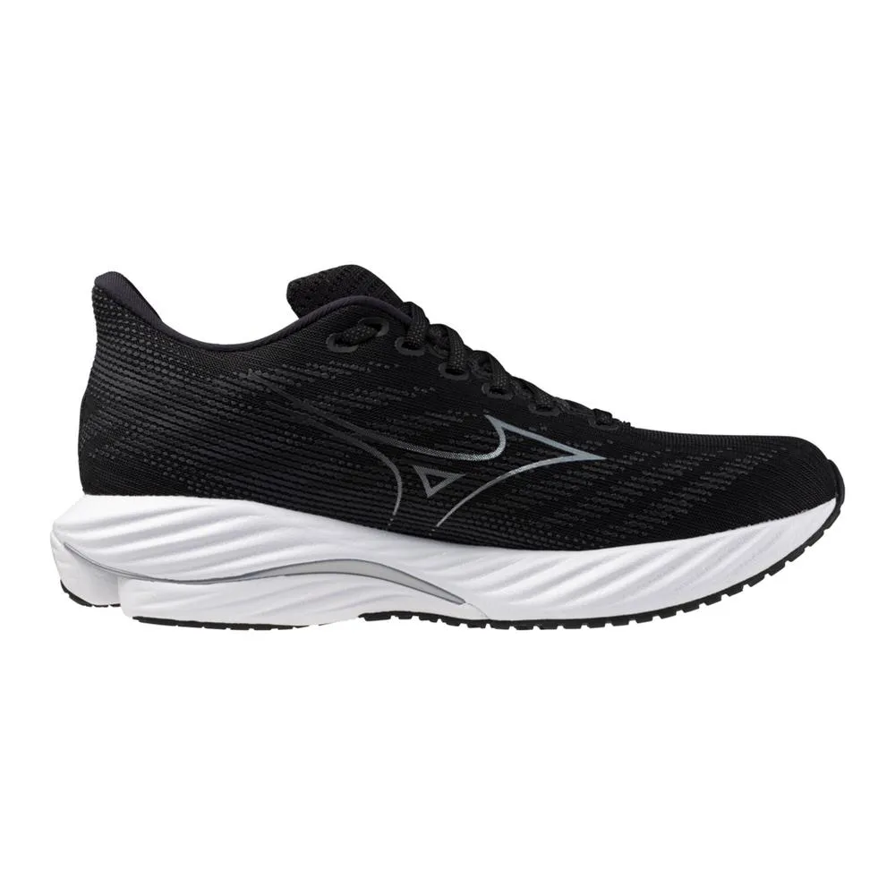 Men's Mizuno Wave Rider 28 Running Shoe in Black Silver
