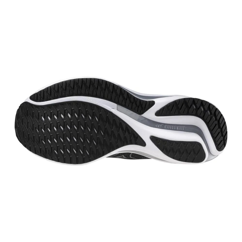 Men's Mizuno Wave Rider 28 Running Shoe in Black Silver