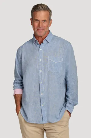 True Grit Washed Melange Pocket Shirt in Chambray Blue