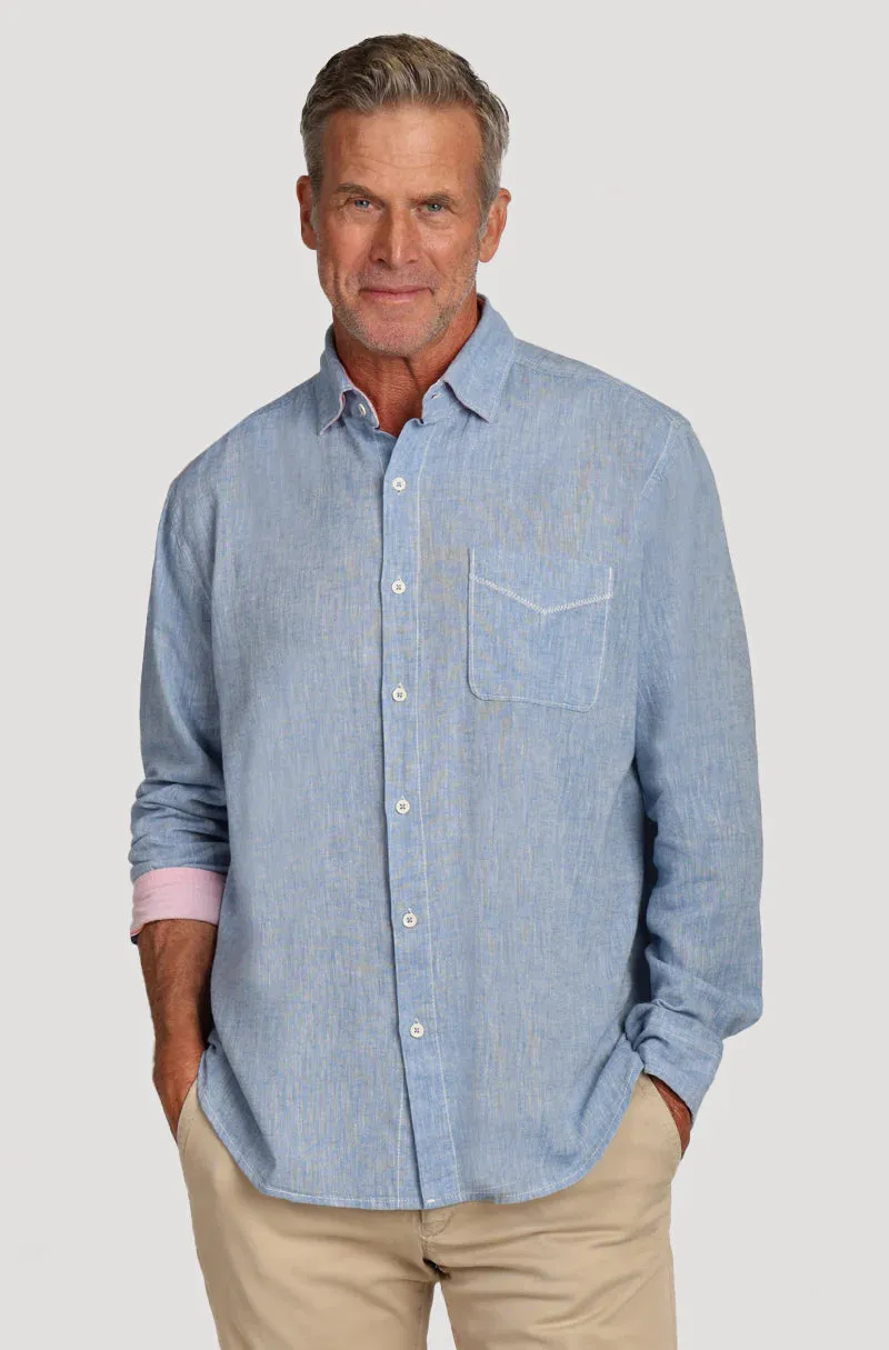 True Grit Washed Melange Pocket Shirt in Chambray Blue
