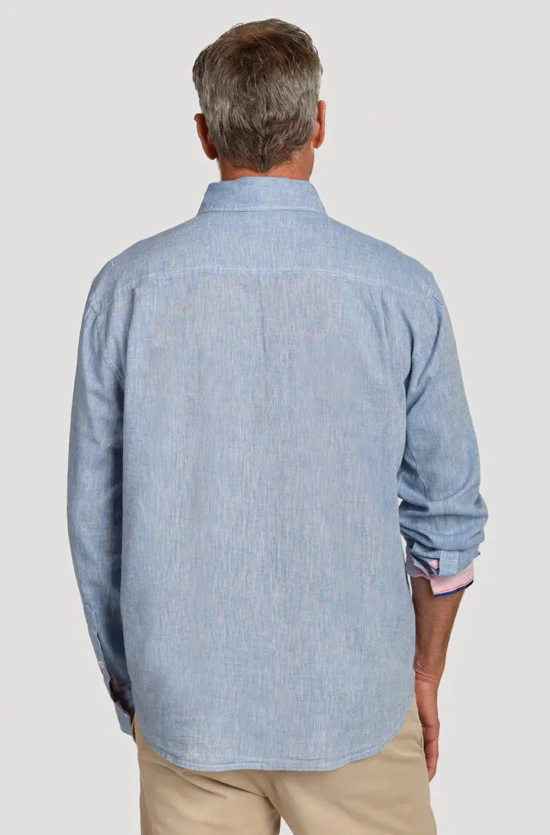 True Grit Washed Melange Pocket Shirt in Chambray Blue
