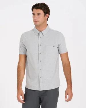 vuori Men's Short Sleeve Ace Button Down in Light Grey