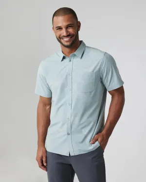 vuori Men's Short Sleeve Bridge Button Down in Chalk Blue Falling Frond