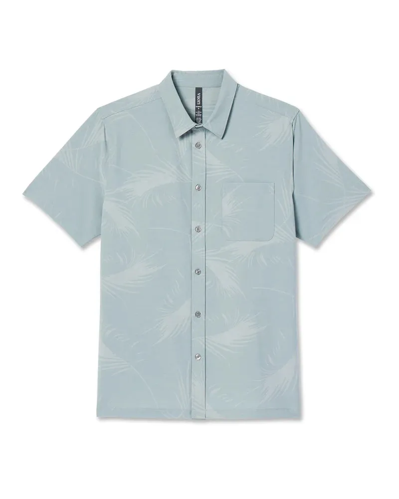 vuori Men's Short Sleeve Bridge Button Down in Chalk Blue Falling Frond