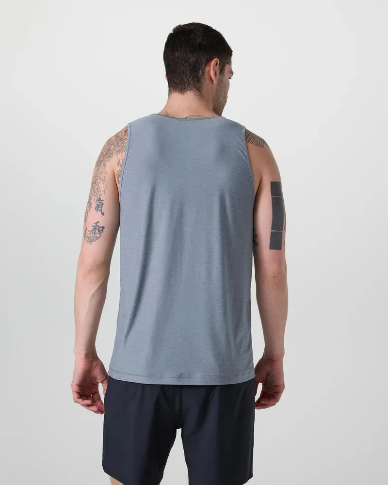 vuori Men's Strato Tech Tank in Dusty Blue Heather