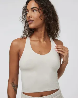vuori Women's Halo Performance Crop Tank 2.0 in Ecru Heather