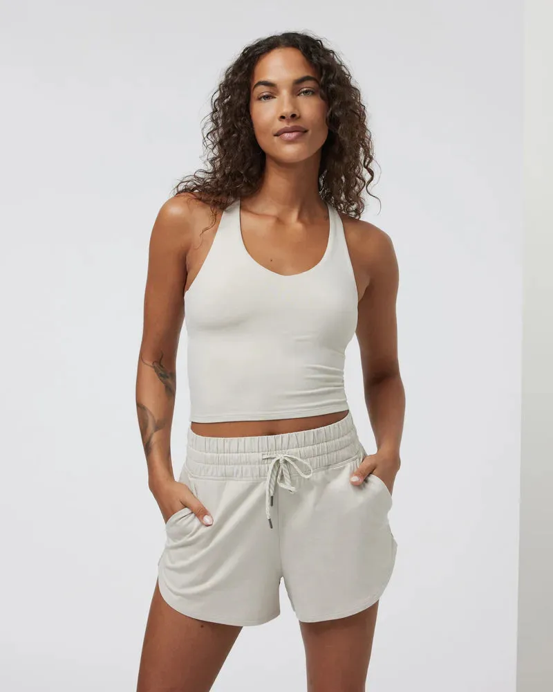 vuori Women's Halo Performance Crop Tank 2.0 in Ecru Heather