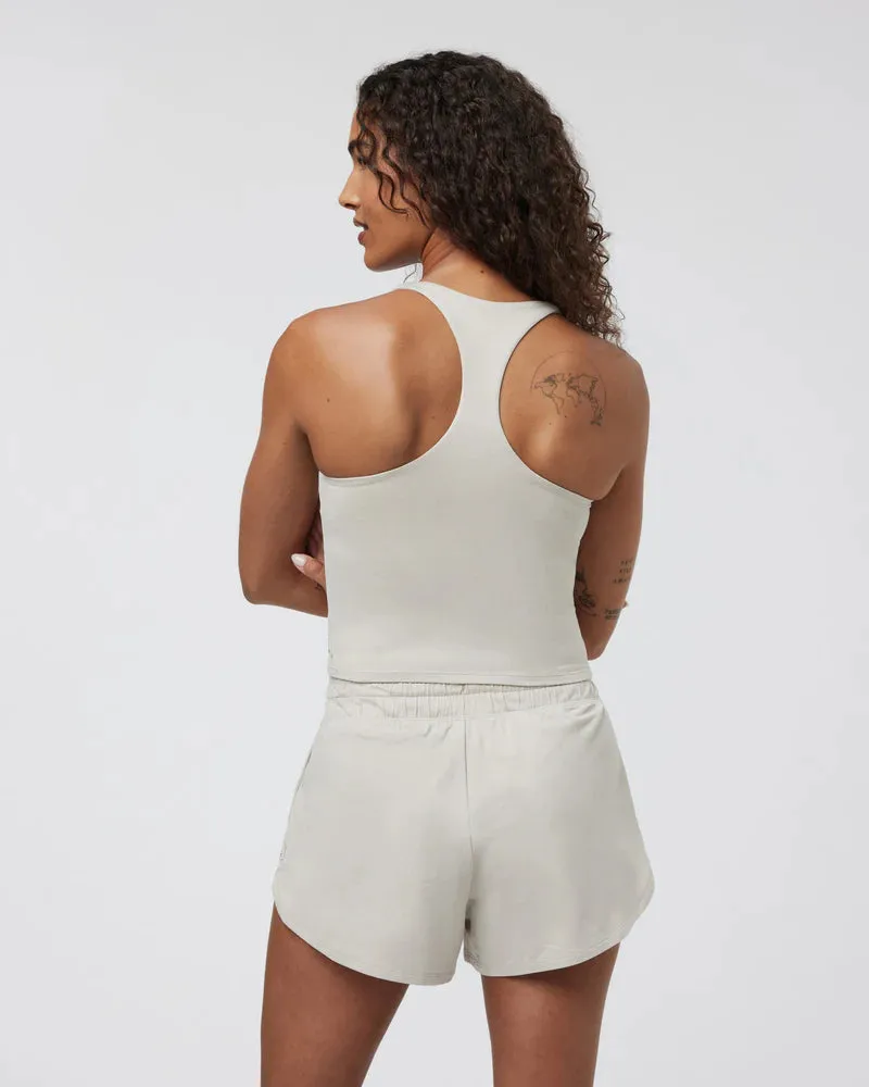 vuori Women's Halo Performance Crop Tank 2.0 in Ecru Heather