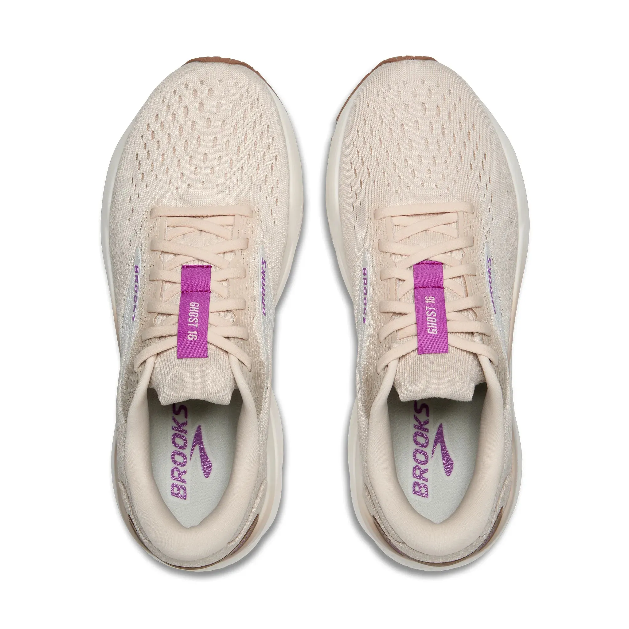Women's Brooks Ghost 16 Road Running Shoe in Almond Peach/Coconut/Purple