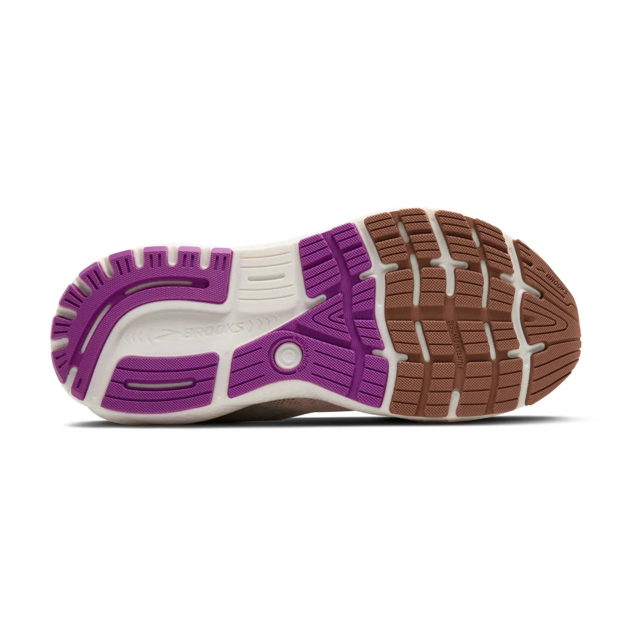 Women's Brooks Ghost 16 Road Running Shoe in Almond Peach/Coconut/Purple