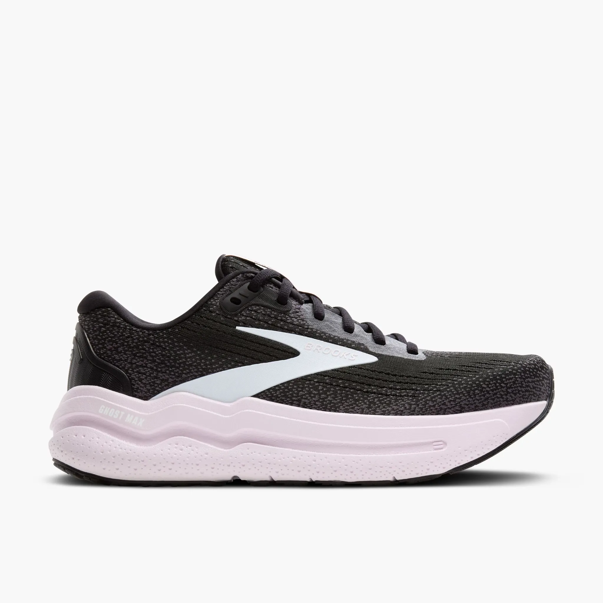 Women's Brooks Ghost Max 2 Road Running Shoe in Black/White/Orchid Ice