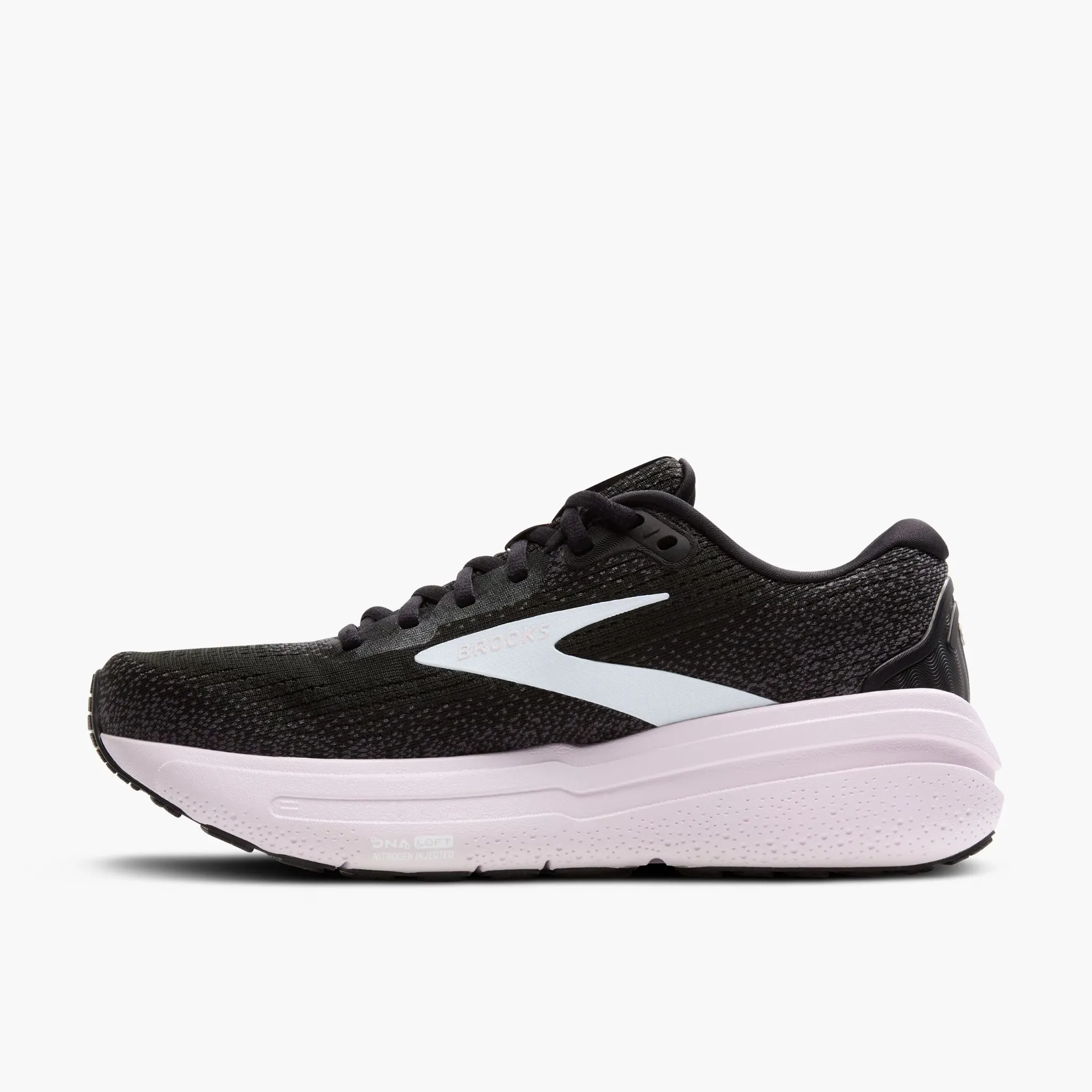 Women's Brooks Ghost Max 2 Road Running Shoe in Black/White/Orchid Ice