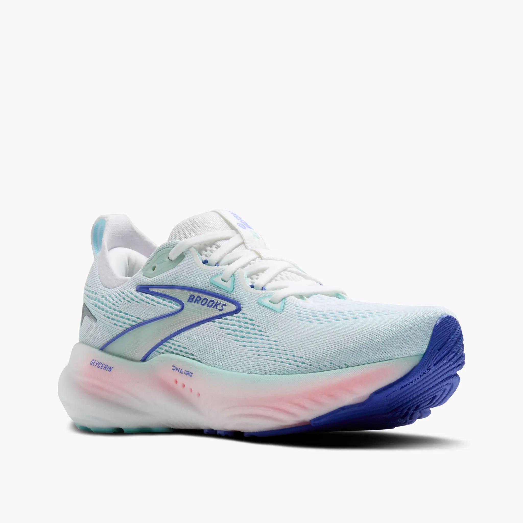 Women's Brooks Glycerin 22 Road Running Shoe in White/Limpet Shell/Amparo Blue
