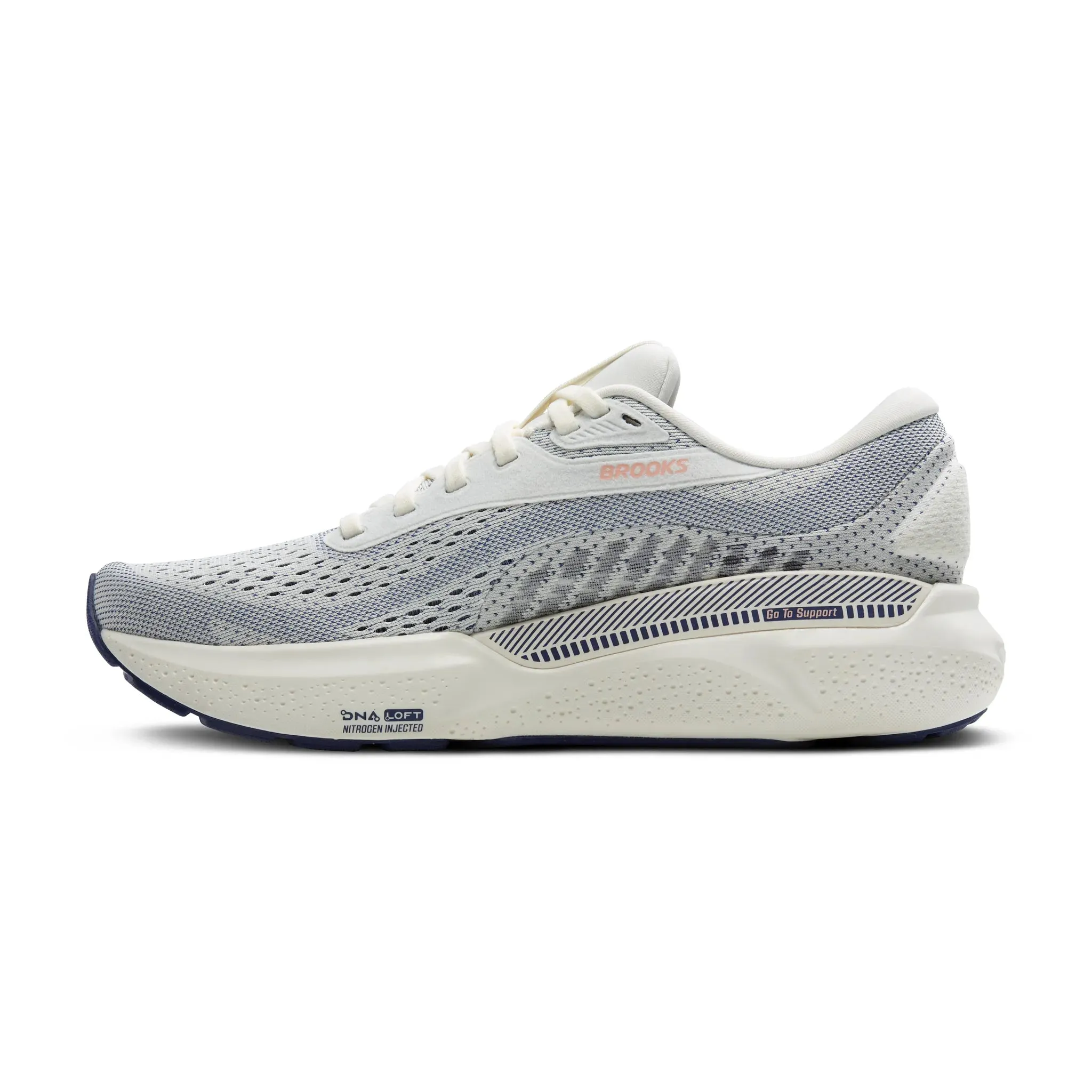 Women's Brooks Running Adrenaline GTS 24 Road Running Shoe in Grey/Blue Ribbon/Peach