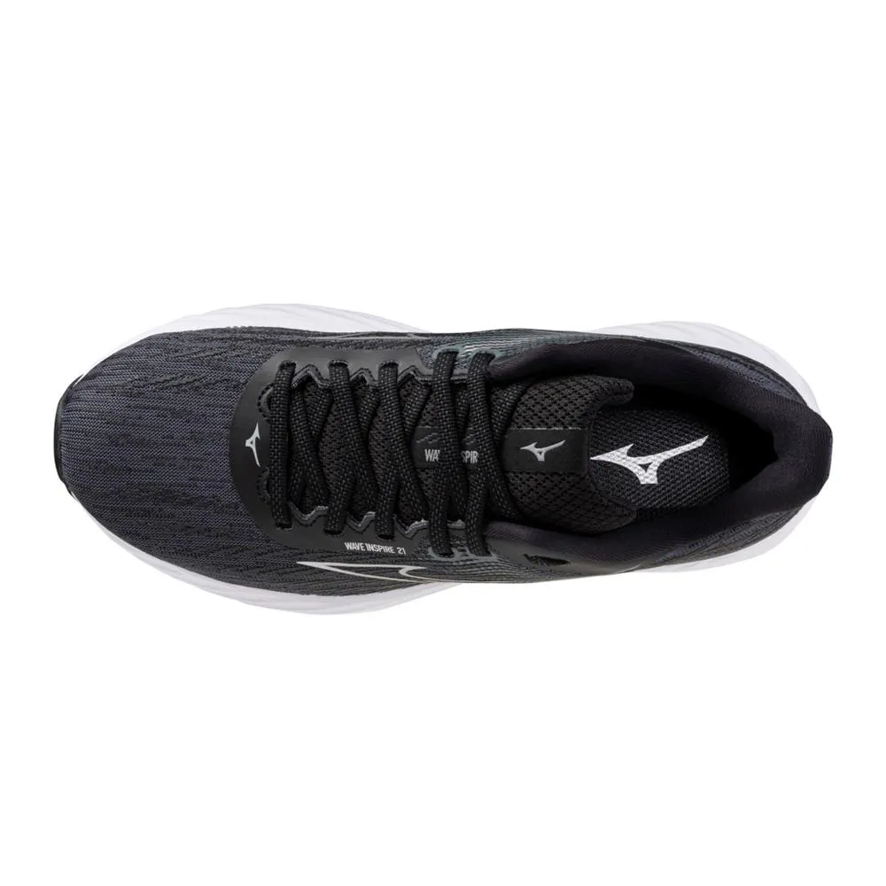 Women's Mizuno Wave Inspire 21 Running Shoe in Black Silver