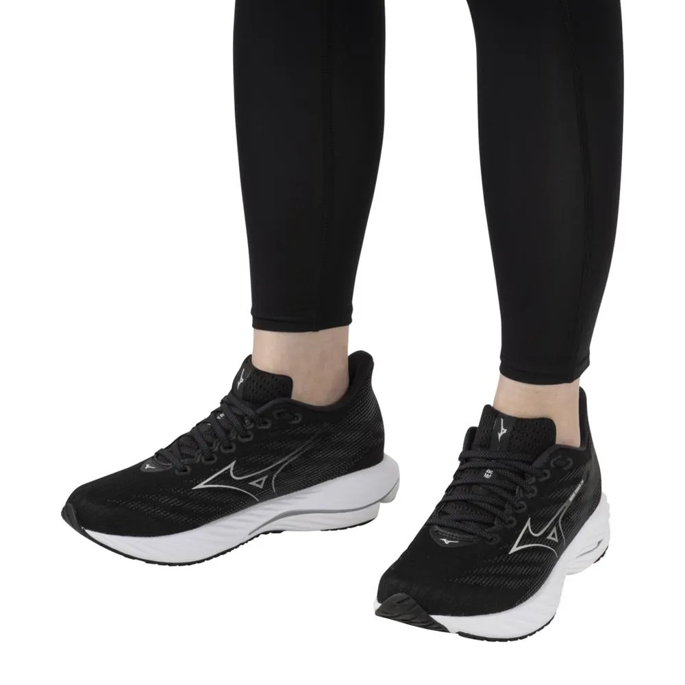 Women's Mizuno Wave Rider 28 Running Shoe in Black Harbor Mist