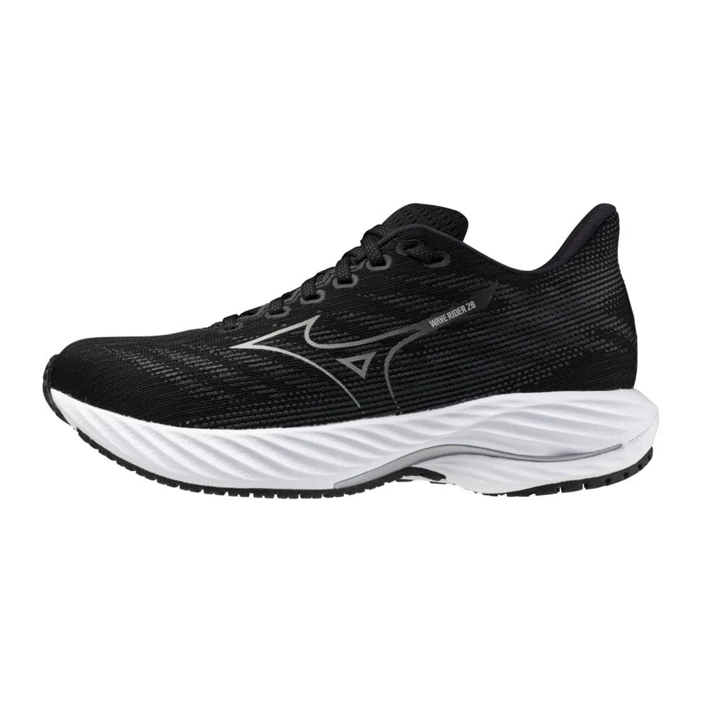 Women's Mizuno Wave Rider 28 Running Shoe in Black Harbor Mist