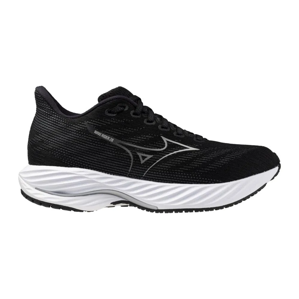 Women's Mizuno Wave Rider 28 Running Shoe in Black Harbor Mist