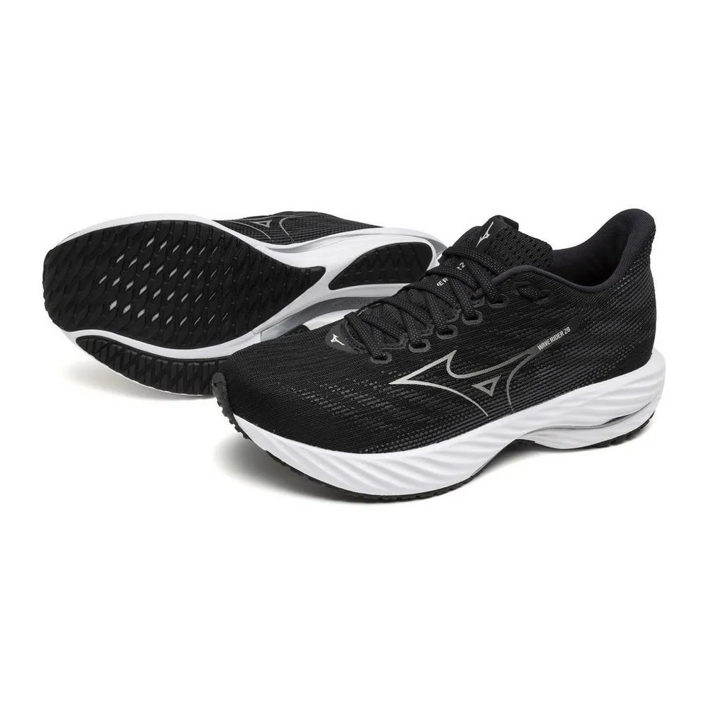 Women's Mizuno Wave Rider 28 Running Shoe in Black Harbor Mist