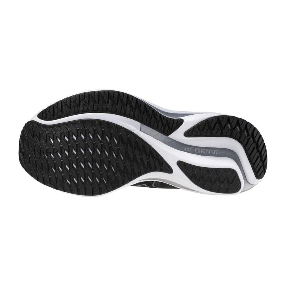 Women's Mizuno Wave Rider 28 Running Shoe in Black Harbor Mist
